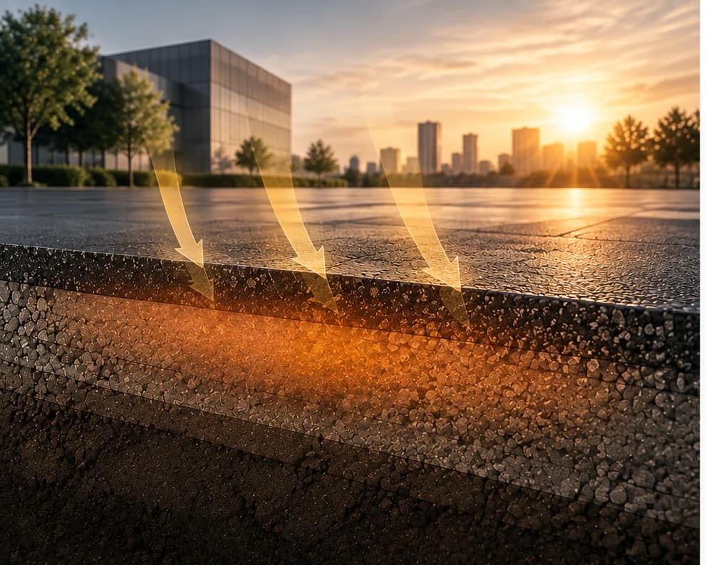 Conceptual environmental heat loading of pavement material